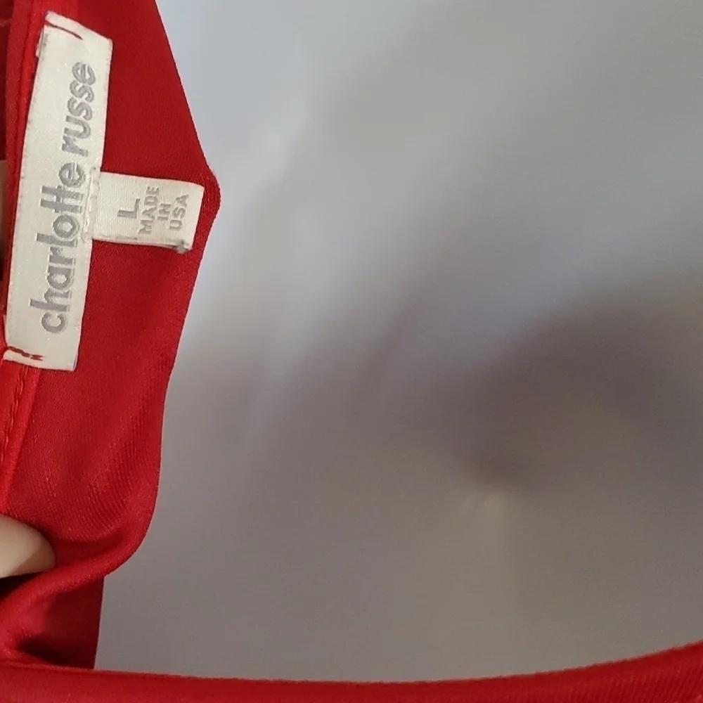 Charlotte Russe Red With Black Sheer Mini Dress Women's Size L Like New - Picture 5 of 5